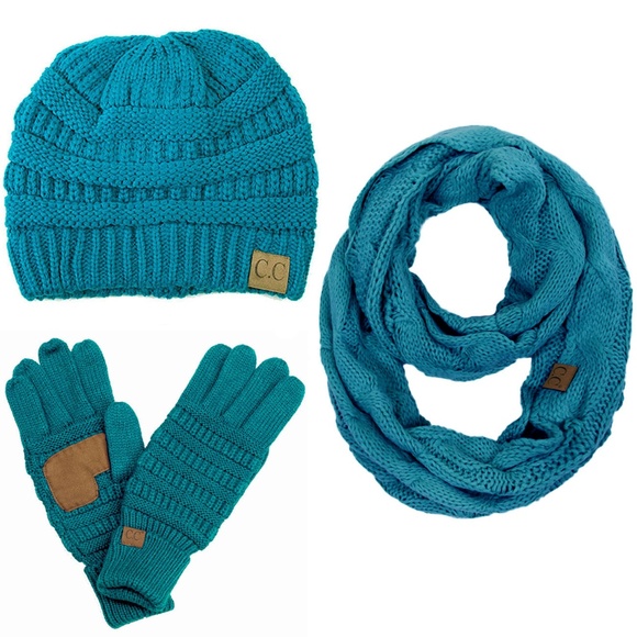 C.C 3pc Knit Warm Beanie Gloves Scarves Set